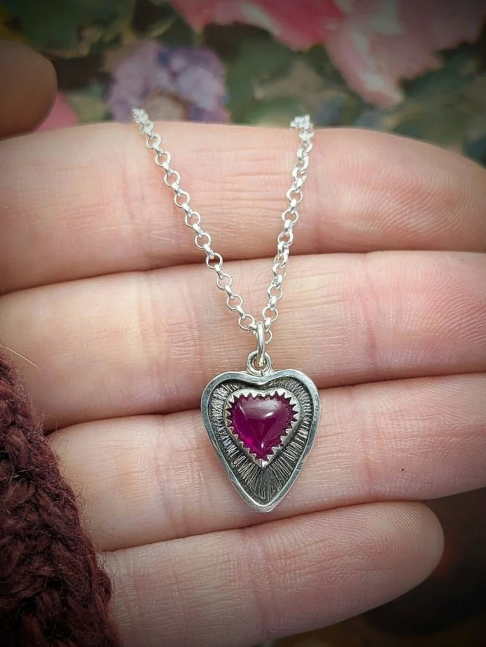 Sterling Silver Ruby Heart Necklace - Picture 2 of 2
